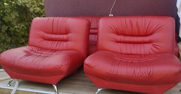 numanović trosed dvosed fotelja: Three-seat sofas, Leather, color - Red, Used