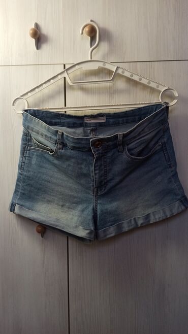 lepršave pantalone: M (EU 38), Cotton, color - Light blue, Single-colored