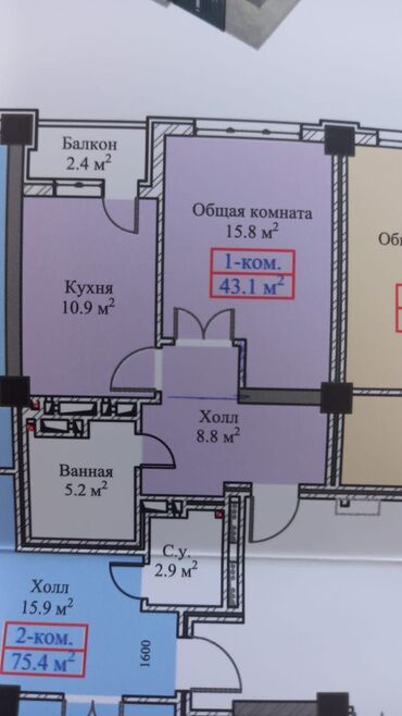 срочно продаётся 1 комнатная квартира в районе ошского рынка по улице кенсуйская: 1 комната, 43 м², Элитка, 7 этаж, ПСО (под самоотделку)