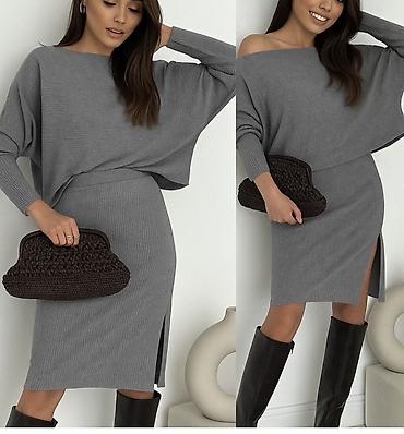 Kompleti: 🔥Dvodelni ženski komplet od rebrastog pletiva – džemper + suknja midi — 6