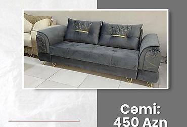 divan kravat: Mebel növü: Divan - Rəng: Tünd boz - Material: Yumşaq məxməri parça — 1