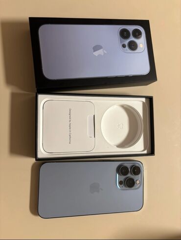 бушные телефоны: IPhone 13 Pro, Б/у, 128 ГБ, Sierra Blue, Коробка, 76 %