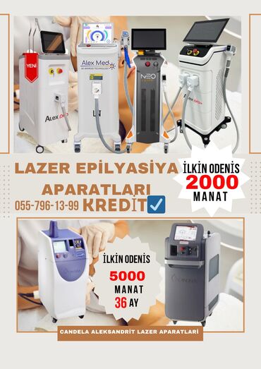 Lazer aparatları: Epilyasiya üçün, Fototerapiya üçün, Tatto silmə, Aleksandrit, Zəmanətlə