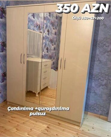 ткань на мебель: Гардеробный шкаф, Новый, 4 двери, Распашной, Прямой шкаф, Азербайджан