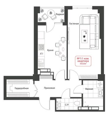 квартиры в ош: 1 комната, 50 м², Элитка, 5 этаж, ПСО (под самоотделку)