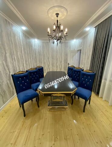 Masa və oturacaq dəstləri: Qonaq otağı üçün, Yeni, Açılmayan, Dördbucaq masa, 6 stul — 3