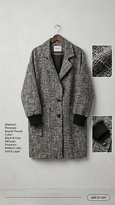 qar geyimi: Məhsul: MODE by XYZ qadın palto Material: Premium bouclé tweed Rəng — 1