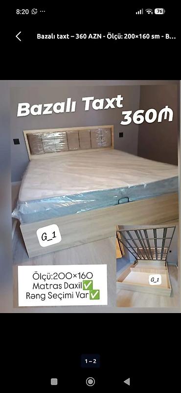 Bazalı taxt – 360 AZN - Ölçü: 200×160 sm - Matras daxildir - Rəng