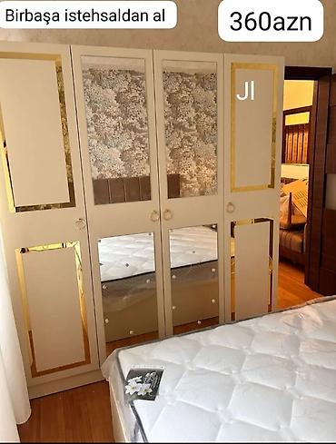 paltar skaf: Yeni, 4 qapılı, Güzgülü, Bej, Açılan, Düz dolab — 1