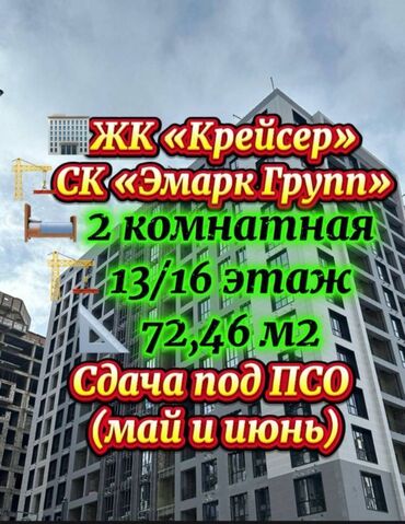 Продажа квартир: 2 комнаты, 72 м², Элитка, 13 этаж, ПСО (под самоотделку)