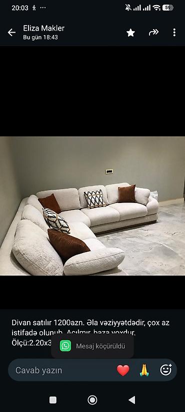 Divan satılır 1200azn. Əla vəziyyətdədir, çox az istifadə olunub