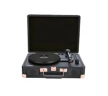 Zvučnici i stereo sistemi: Prenosni gramofon u koferu - Retro dizajn u stilu kofera, crna — 15