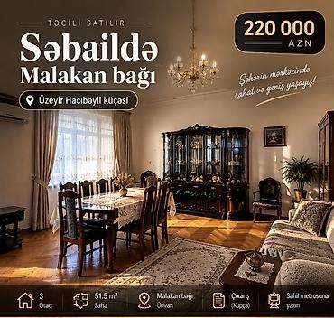 Daşınmaz əmlak: Bakı, 3 otaqlı, Köhnə tikili, m. Sahil, 51 kv. m — 1