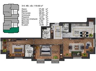чон арвк: 3 бөлмө, 119 м², Элитка, 8 кабат, ПСО (өз алдынча бүтүрүү) — 4