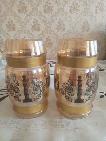 Fincanlar: Fincanlar, rəng - Qızılı, Şüşə, 2 ədədli dəst, 400 ml, SSRİ