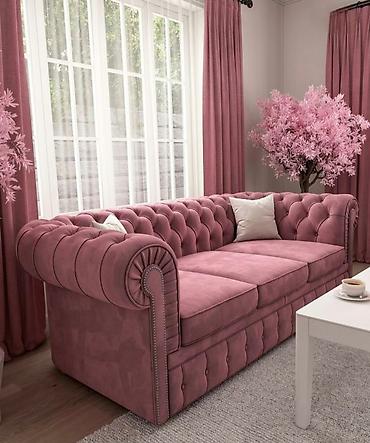 divan 100 azn: Şahzadə üslubunda xesterfild divan - Rəng: toz-çəhrayı (soft pink) — 1