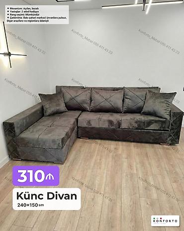 Ev üçün mebel: Künc Divan – 240×150 sm - Mexanizm: açılan, bazalı (yatmaq üçün rahat — 1