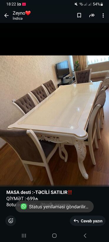 6 ci mikrorayon satilan heyet evleri: *MASA desti :-TƏCİLİ SATILIR‼️* QİYMƏT :-699₼ 8oturacağı var