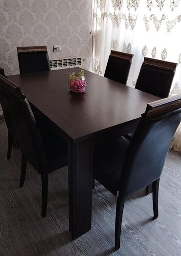 metbex stolu qiymeti: Qonaq otağı üçün, İşlənmiş, Kvadrat masa, 6 stul