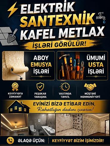 темир алабыз бишкек: Usta işləri görülür. Her növ. Elektrik, santexnik və kafel/metlax — 1