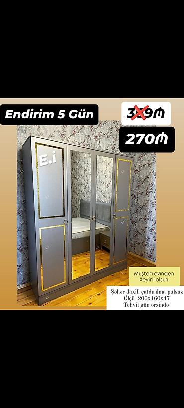 divar refleri: Yeni, 4 qapılı, Güzgülü, Boz, Açılan, Düz dolab — 1
