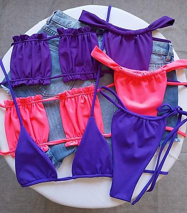 mini torbica: Dvodelni kupaći kostimi – neon pink i ljubičasti - Model: bikini sa — 1