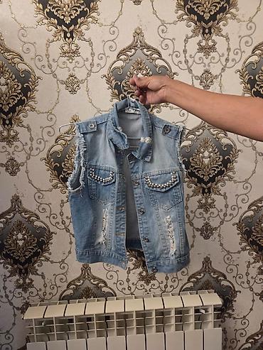 Uşaq dünyası: Uşaq üçün cins jilet - Material: açıq mavi denim (cins) - Üslub — 1