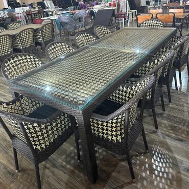 piknik stol stul: Прямоугольный стол, Со стульями, 10 персон, Нераскладной, Стекло, Турция