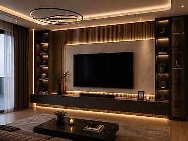 Premium TV divar sistemi – inteqrasiya olunmuş LED işıqlandırma ilə -