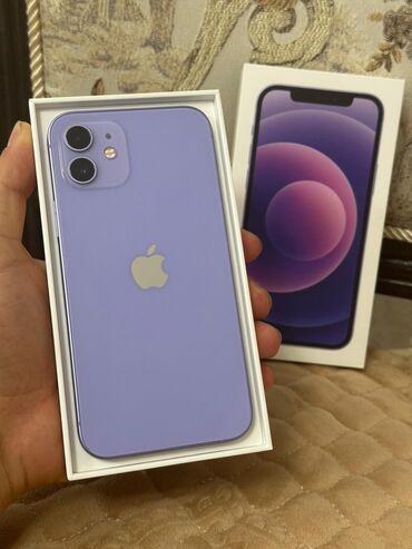 Apple iPhone: IPhone 12, Б/у, 128 ГБ, Deep Purple, Зарядное устройство, Защитное стекло, Чехол, 85 %