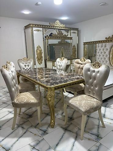 Qonaq otağı üçün, İşlənmiş, Dördbucaq masa, 6 stul