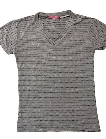 sortlar: Boz rəngdə, nazik zolaqlı V-yaxalı t-shirt - Rəng: Açıq-boz əsas — 1