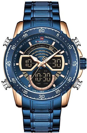 orginal saatlar: Naviforce NF9189 (Blue/Rosegold) idman üslubunda kişi qol saatı — 1