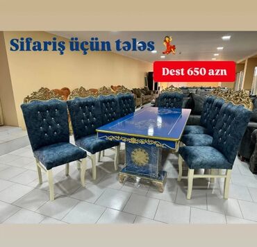 Masa və oturacaq dəstləri: Qonaq otağı üçün, Yeni, Açılmayan, Dördbucaq masa, 6 stul — 18