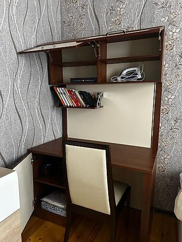 işlənmiş ofis stolu: İş masası və stul dəsti - Material: ağac teksturalı laminat (tünd — 3