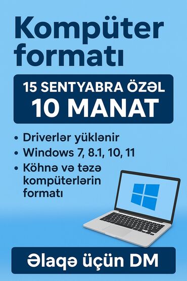 Tikinti və təmir: Kompüter formatı xidməti – 15 sentyabra özəl: 10 manat – Driverlərin