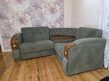 Divan və masa dəstləri: Künc divan dəsti - 3 hissəli L-forma: iki geniş oturacaq modul və — 4