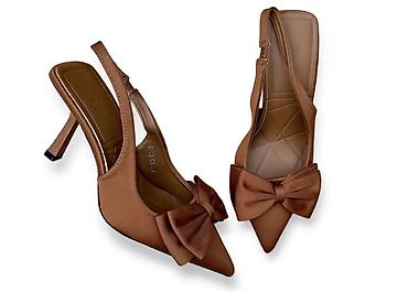 patike 97 cena: Elegantne slingback štikle u braon boji sa mašnom - Model: ženske — 1