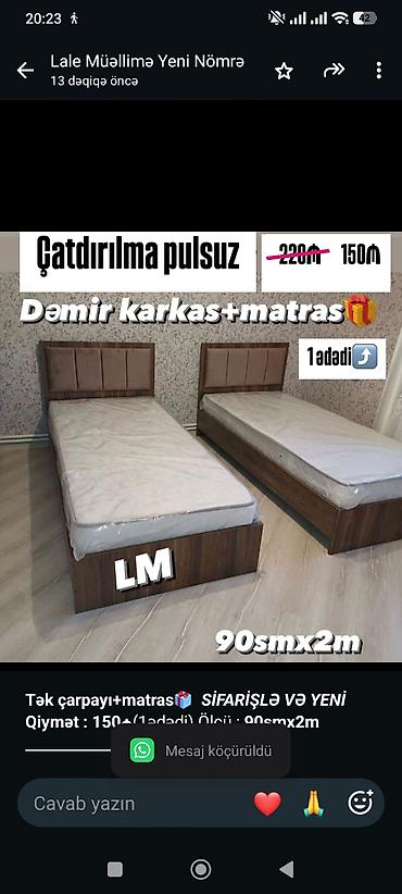 *Tək çarpayı+matras🎁* _*SİFARİŞLƏ VƏ YENİ*_ *Qiymət : 150₼*(1ədədi) lalafo.az -da *Tək çarpayı+matras🎁* _*SİFARİŞLƏ VƏ YENİ*_ *Qiymət : 150₼*(1ədədi)