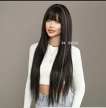 Uzun düz qara parik – 34 inch - Uzunluq: 34 inch (təxminən 86 sm)
