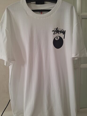 мужские футболки с широким вырезом: Футболка Stussy 2xl 
•Белый цвет
•Хлопок 100%
•Рост 175-180