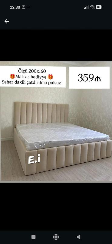 Mebel dəsti – Yumşaq başlıq və baza ilə ikinəfərlik çarpayı - Ölçü