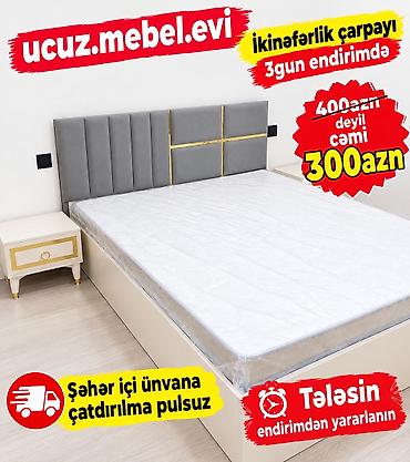 İkinefərlik çarpayı – müasir dizayn - Rəng: krem korpus, boz başlıq -