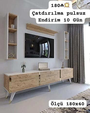 divarda kitab refi: TV stendi və divar rəfli modul dəst - Ölçü: 180×40 sm (TV altı — 1