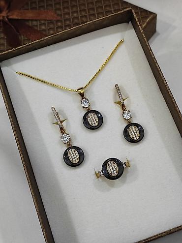 Серебряные наборы украшений: Серебряный Набор+ Цепочка Серебро МС напыление жёлтое золото 925 — 8