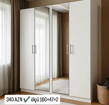 kreslo tek: Yeni, 4 qapılı, Güzgülü, Ağ, Açılan, Düz dolab — 1