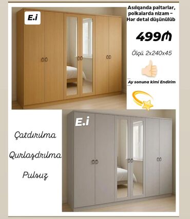 seyif qapı: Yeni, Açılan, 6 qapı Düz dolab, Qarderob, paltar dolabı, Azərbaycan