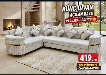 uqlavoy divanlar: Künc divan – açılan baza ilə. - Modern L formalı dizayn, geniş oturma — 1