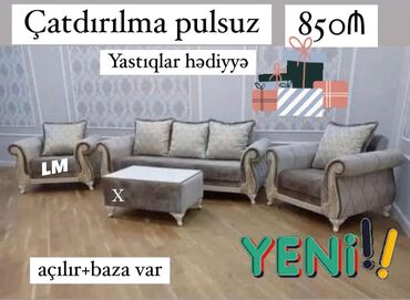 Masa və oturacaq dəstləri: Yeni, Divan, 2 kreslo, Bazalı, Açılan