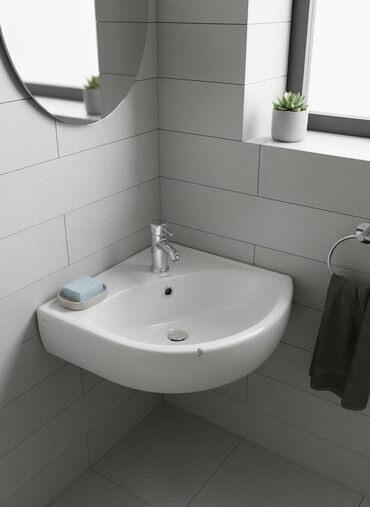 пьедесталом раковина с: Раковина для ванной, Угловая форма, Материал: Керамика